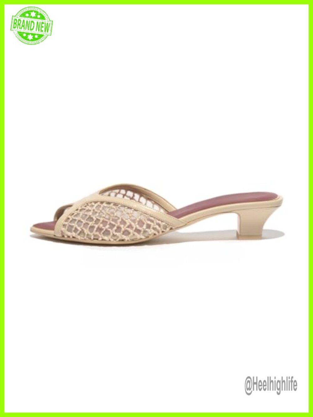 Mesh Peep Toe Chunky Kitten Heel Mule Sandals Slip-On Summer Beach